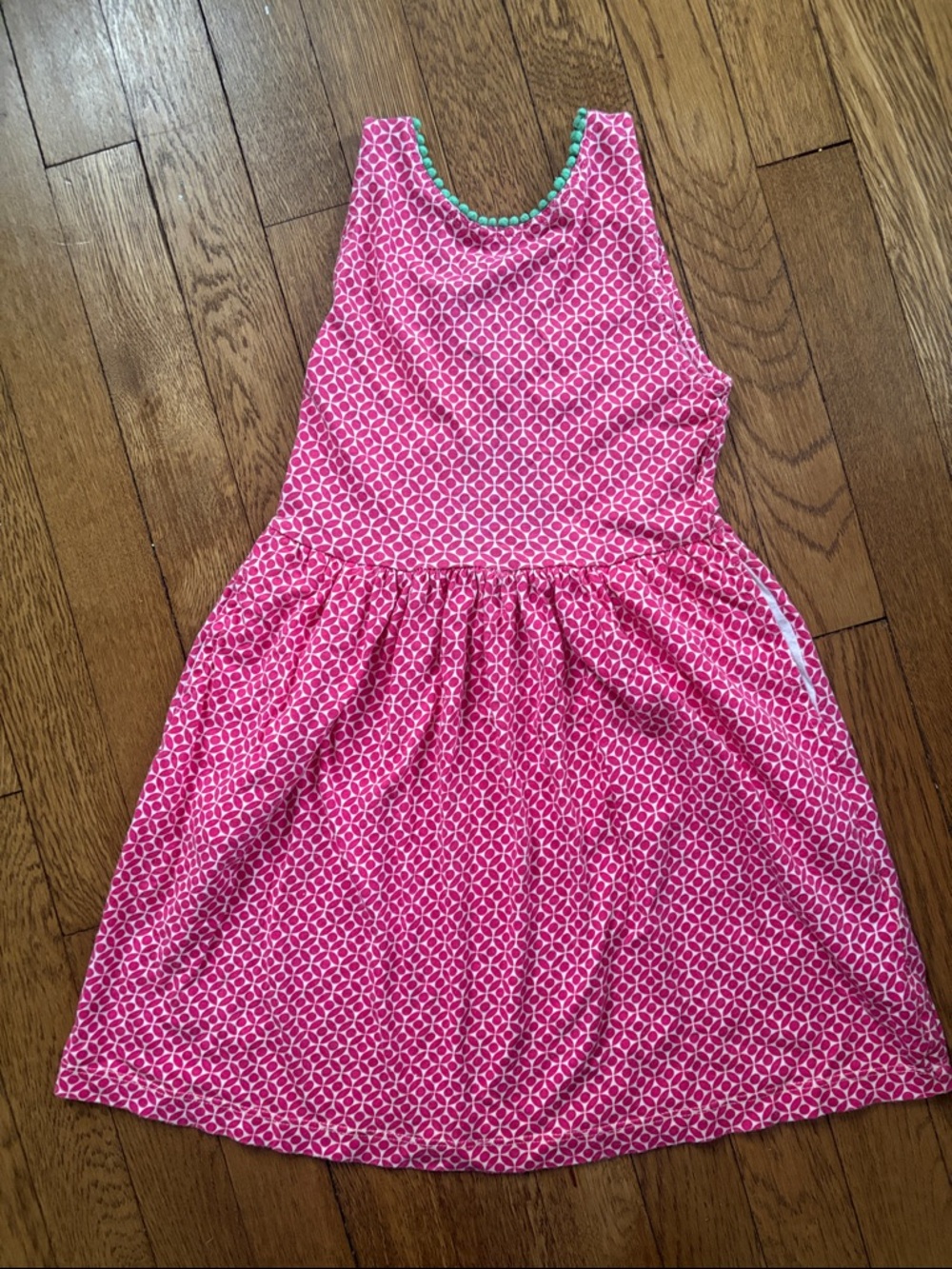 Mini Boden Pink Geometric Sleeveless Dress with Teal Trim